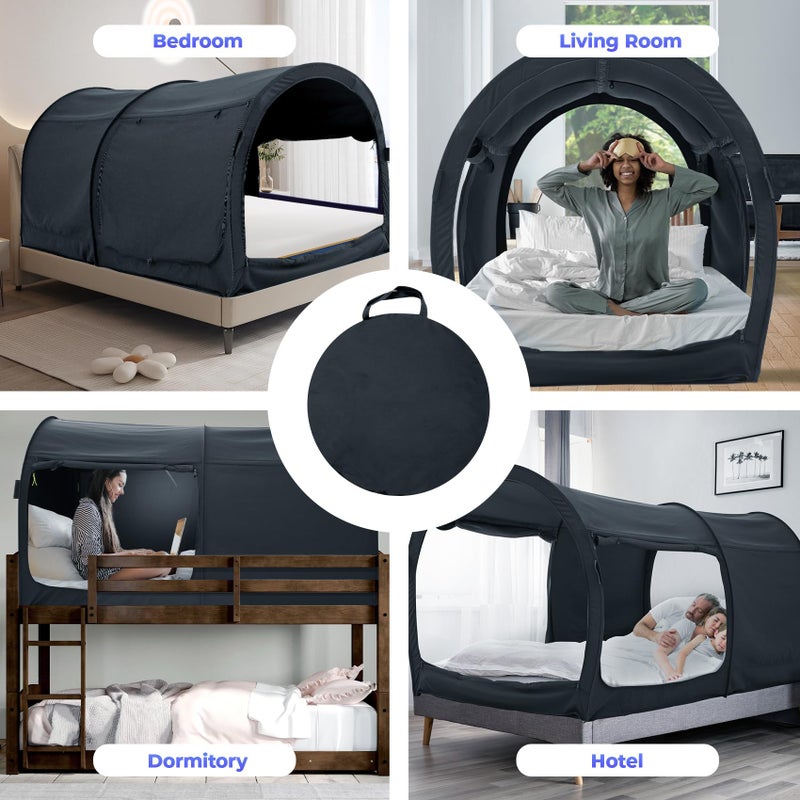 AlvantorÂ® Canopy Bed Dream Privacy Space Full Sleeping Tents Indoor Pop Up Portable Frame Curtains Breathable Grey Cottage (Mattress Not Included) Reducing Light, Charcoal (2006) - Image 4